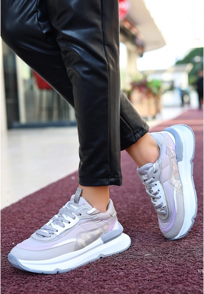 Aleh Gri Cilt Bağcıklı Spor Ayakkabı