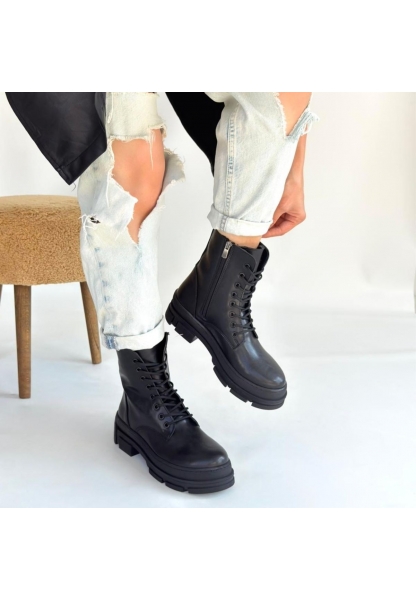 Allex Siyah Cilt Bağcıklı Bot