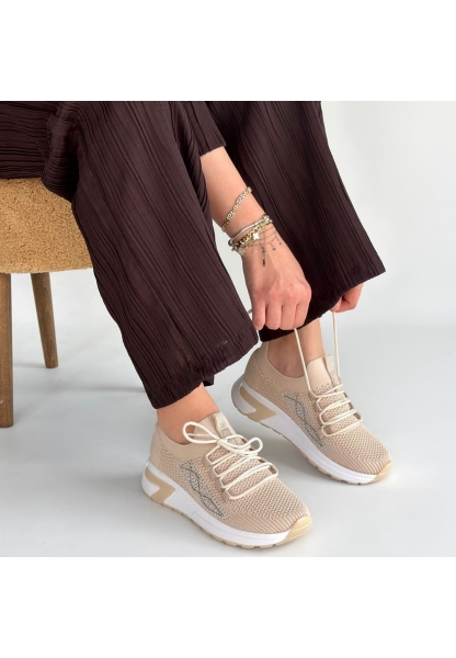 Belan Bej Triko Bağcıklı Spor Ayakkabı