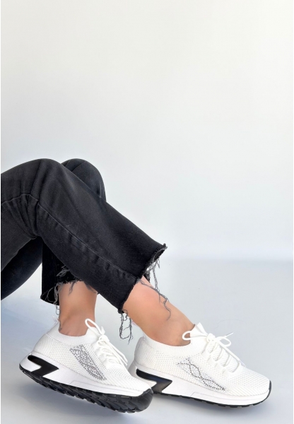 Belan Beyaz Triko Bağcıklı Spor Ayakkabı