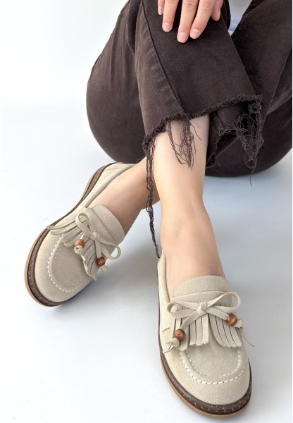 Boriy Bej Deri Tozu Süet Babet Ayakkabı