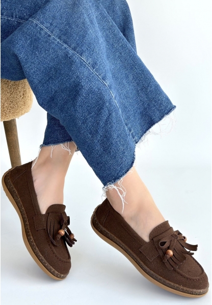 Boriy Kahverengi Deri Tozu Süet Babet Ayakkabı