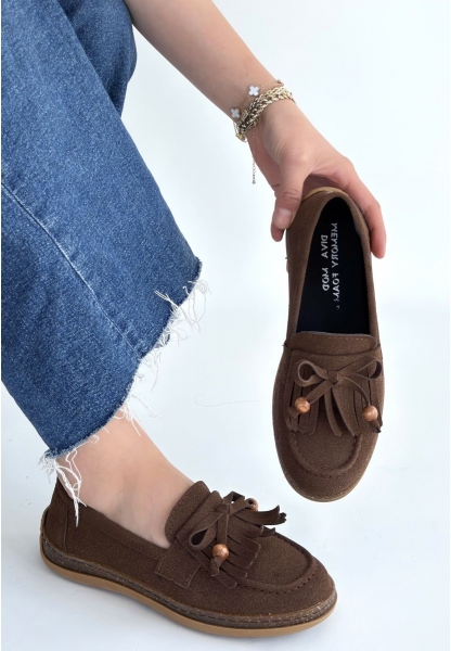 Boriy Kahverengi Deri Tozu Süet Babet Ayakkabı