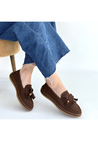 Boriy Kahverengi Deri Tozu Süet Babet Ayakkabı