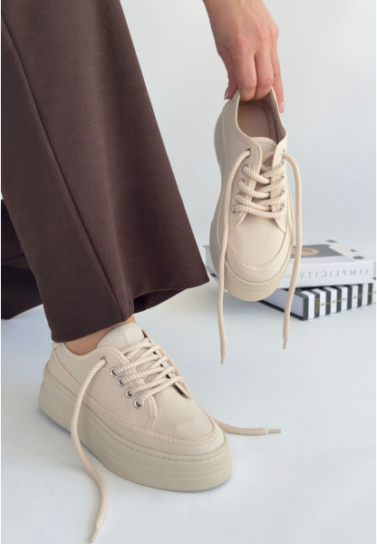 Carin Bej Keten Bağcıklı Spor Ayakkabı