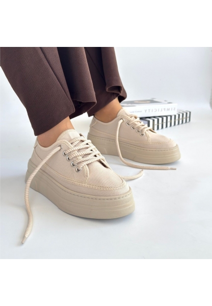 Carin Bej Keten Bağcıklı Spor Ayakkabı