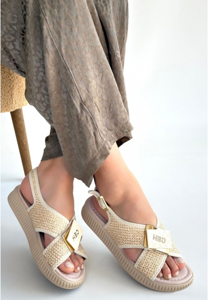 Cate Bej Hasır Cilt Sandalet