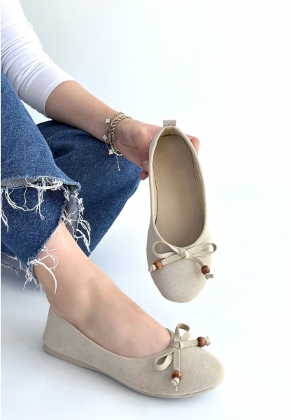 Cear Bej Deri Tozu Süet Babet Ayakkabı