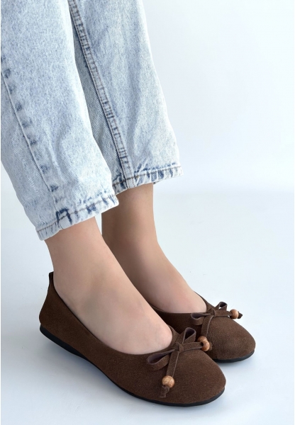 Cear Kahverengi Deri Tozu Süet Babet Ayakkabı