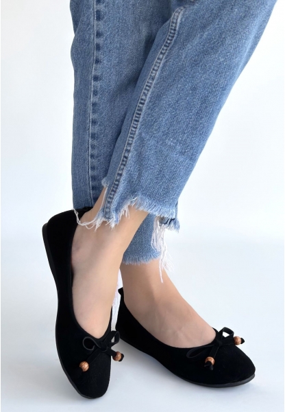 Cear Siyah Deri Tozu Süet Babet Ayakkabı