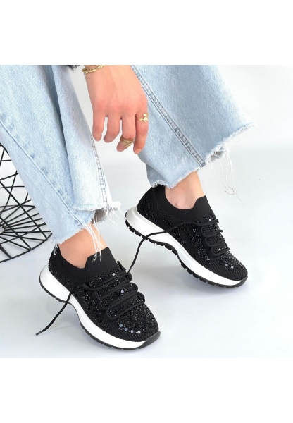 Ceas Siyah Triko Bağcıklı Spor Ayakkabı