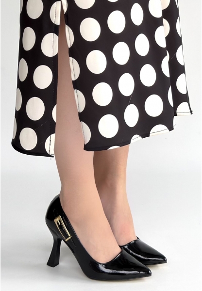 Cerin Siyah Rugan Topuklu Ayakkabı