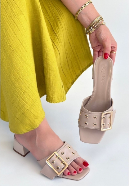 Ciey Bej Cilt Topuklu Terlik