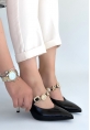 Conne Siyah Cilt Stiletto Ayakkabı