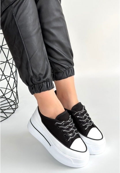 Dalen Siyah Keten Bağcıklı Spor Ayakkabı