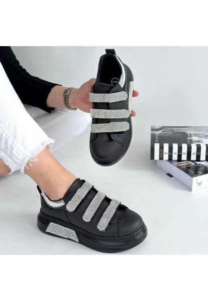 Elika Siyah Cilt Cırt Cırtlı Spor Ayakkabı