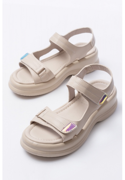 Ginya Bej Cilt Cırt Cırtlı Sandalet