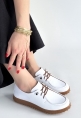 Guot Beyaz Cilt Bağcıklı Babet Ayakkabı