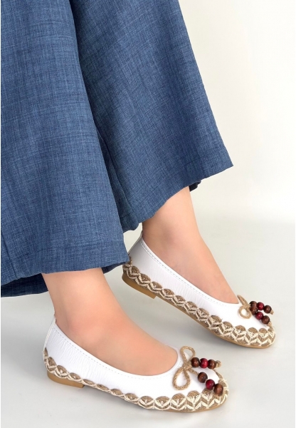 Ilwe Beyaz Cilt Babet Ayakkabı