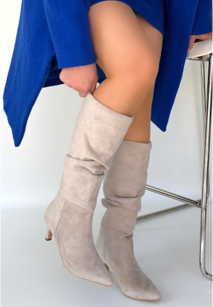 İwon Bej Süet Körüklü Çizme