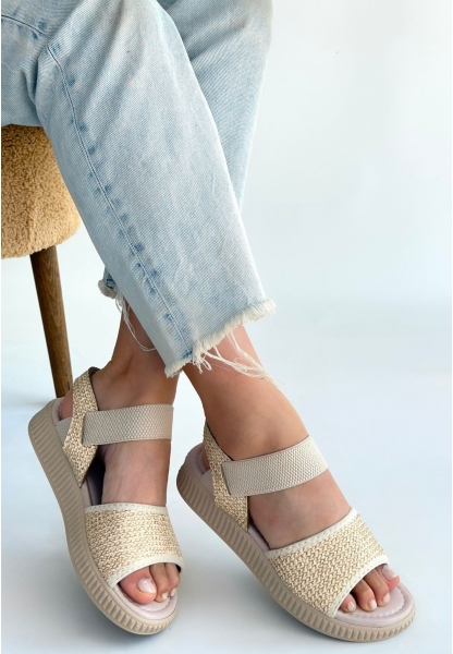 Jake Bej Hasır Cilt Sandalet