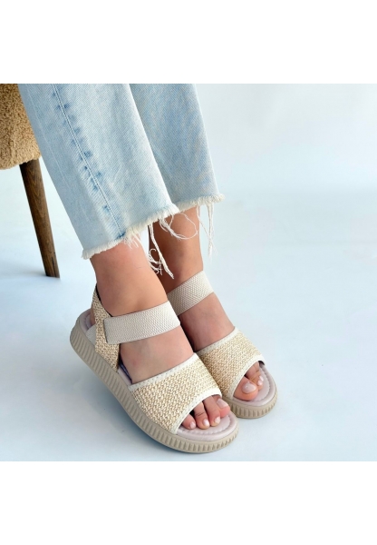 Jake Bej Hasır Cilt Sandalet