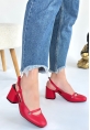 Jecci Kırmızı Cilt Topuklu Ayakkabı