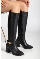 Jeoli Siyah Cilt Topuklu Çizme