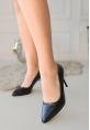 Jilya Siyah Cilt Stiletto Ayakkabı