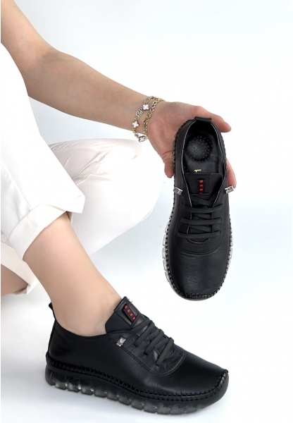 Jiten Siyah Deri Bağcıklı Spor QAyakkabı