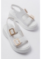 Kaji Beyaz Cilt Çift Tokalı Sandalet