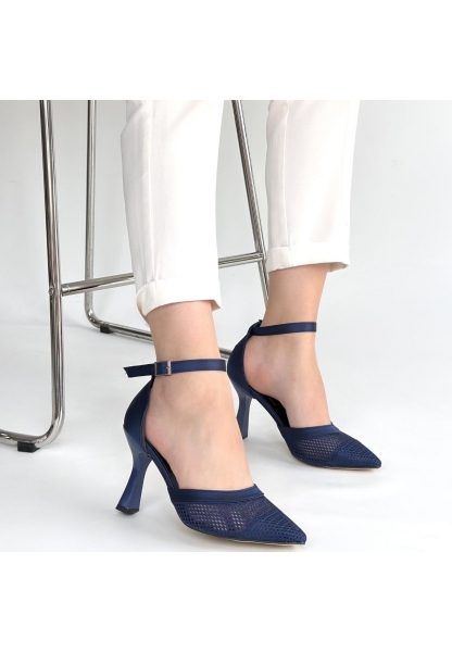 Keny Lacivert Saten Topuklu Ayakkabı