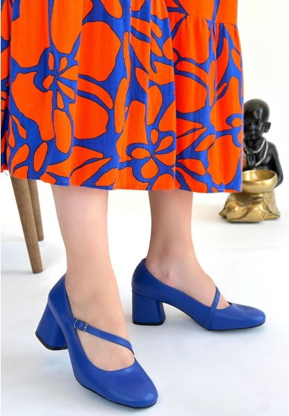 Kier Mavi Cilt Topuklu Ayakkabı