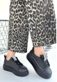 Leope Siyah Cilt Bağcıklı Spor Ayakkabı