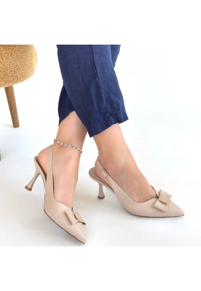 Leyya Bej Cilt Topuklu Ayakkabı