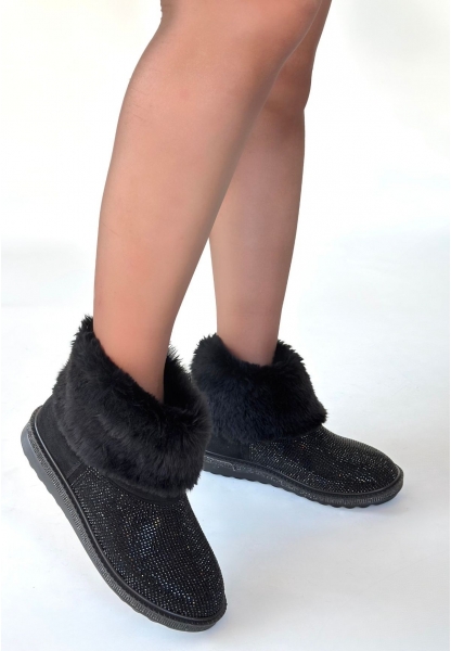 Linka Siyah Süet Siyah Boncuk İşlemeli Bot