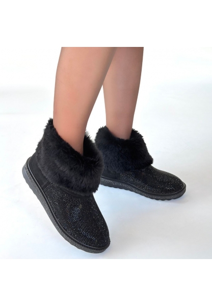 Linka Siyah Süet Siyah Boncuk İşlemeli Bot