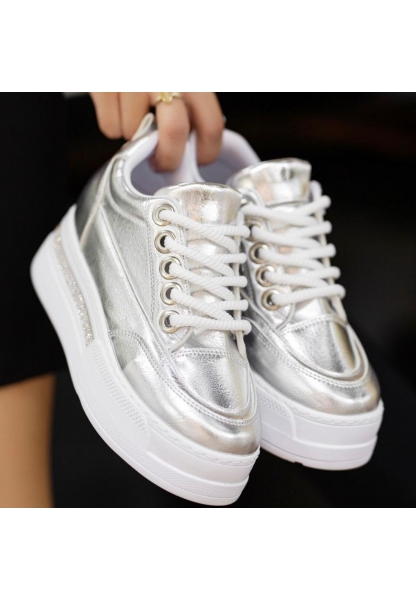 Lulu Gümüş Rugan Bağcıklı Spor Ayakkabı