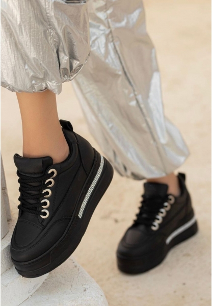Lulu Siyah Cilt Bağcıklı Spor Ayakkabı