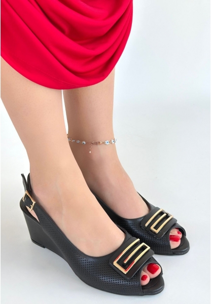 Mamba Siyah Cilt Dolgu Topuk Ayakkabı