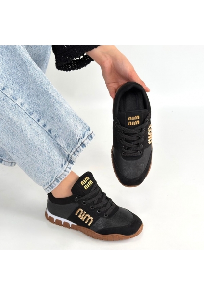 Marje Siyah Cilt Bağcıklı Spor Ayakkabı