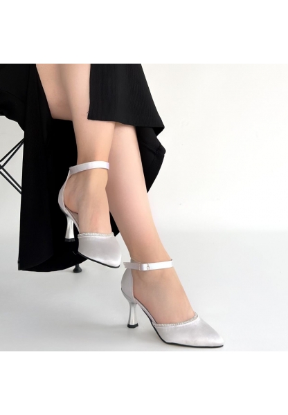 Mejja Gri Saten Topuklu Ayakkabı