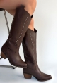 Meof Acı Kahve Cilt Topuklu Çizme