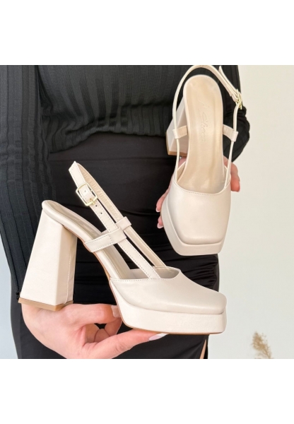 Mety Bej Cilt Topuklu Ayakkabı