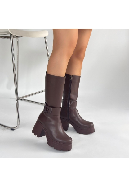 Moki Kahverengi Cilt Topuklu Çizme