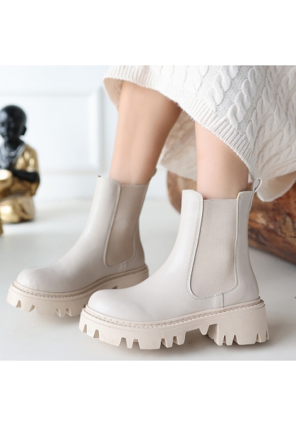 Ninle Bej Cilt Topuklu Bot