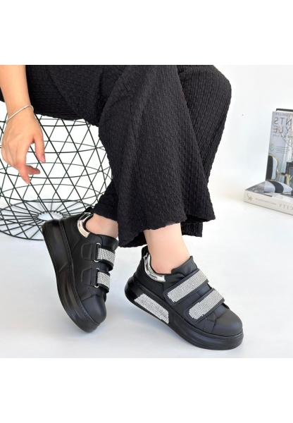 Nino Siyah Cilt Cırt Cırtlı Spor Ayakkabı