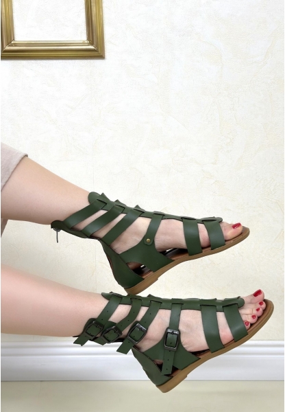Nola Yeşil Deri Kemerli Sandalet