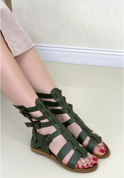 Nola Yeşil Deri Kemerli Sandalet