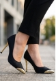 Norji Siyah Saten Stiletto Ayakkabı